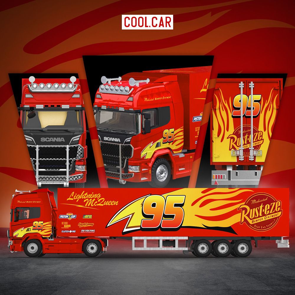 PREORDER Coolcar 1:64 Scania Container Truck 'Lightning McQueen'