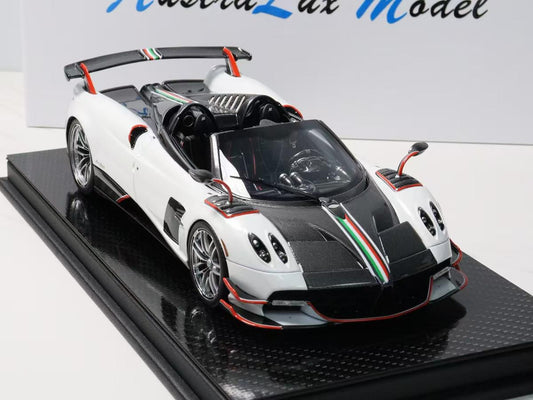 AustraLux Model 1:18 Pagani Huayra BC Roadster (White w/ Tricolore Stripe)