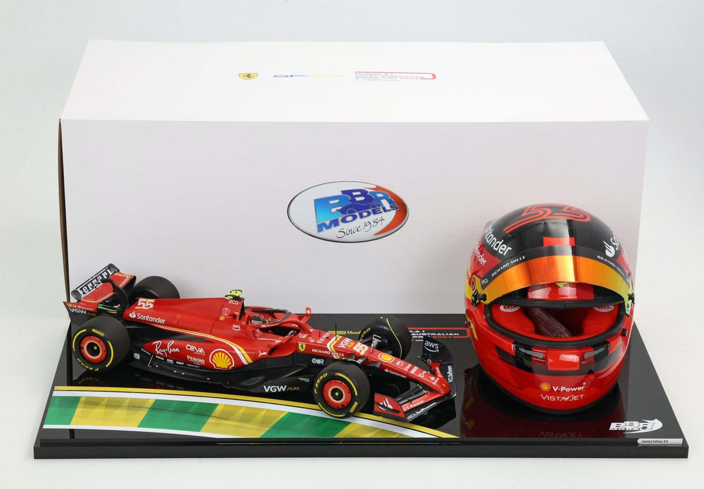 BBR 1:18 Ferrari SF24 Australian GP 2024 - Sainz (DIECAST MODEL AND HELMET)