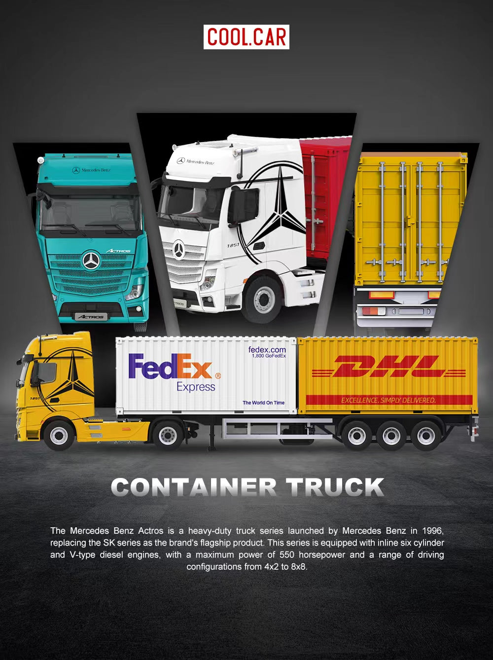 PREORDER Cool Car 1:64 Mercedes-Benz Actros Freight Container Truck