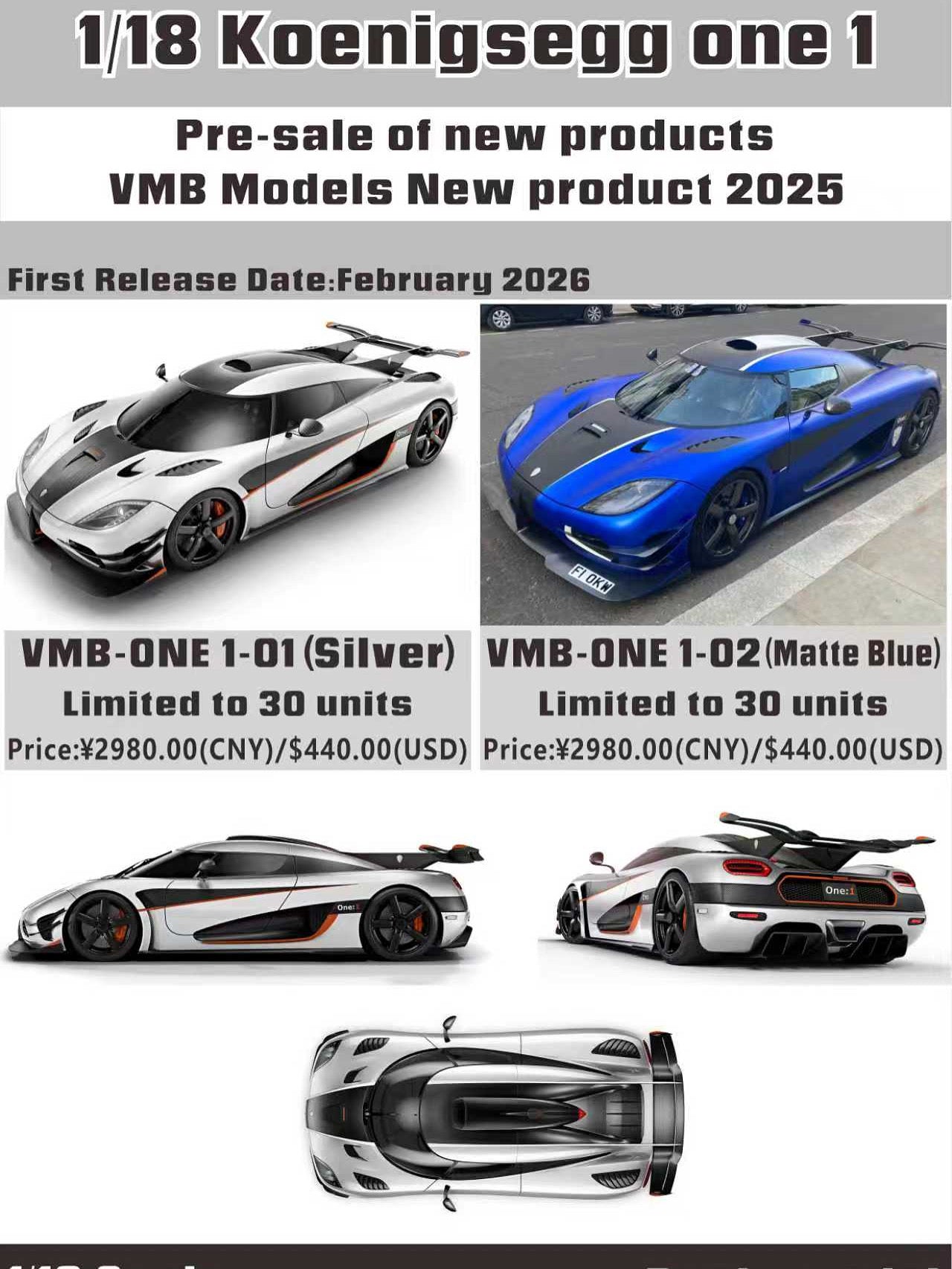 PREORDER VMB Models 1:18 Koenigsegg One:1
