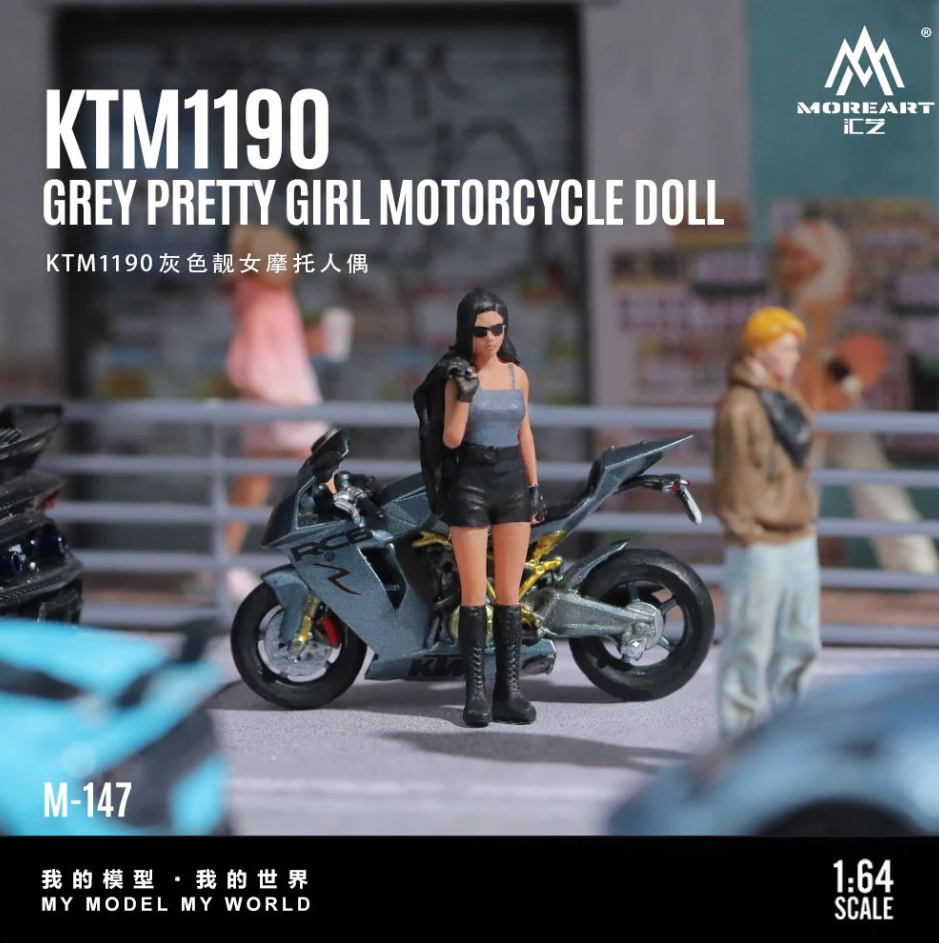 MoreArt 1:64 KTM1190 Grey Pretty Girl Motorcycle Doll