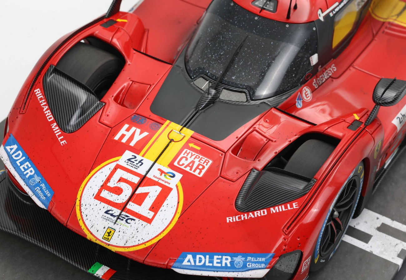 BBR Models 1:12 Ferrari 499P Winner Le Mans 2023 car n.51 Dirty Version