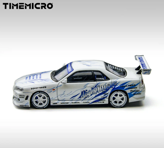 PREORDER Time Micro 1:64 Nissan Skyline GT-R R34 "Drift Flame" (White)