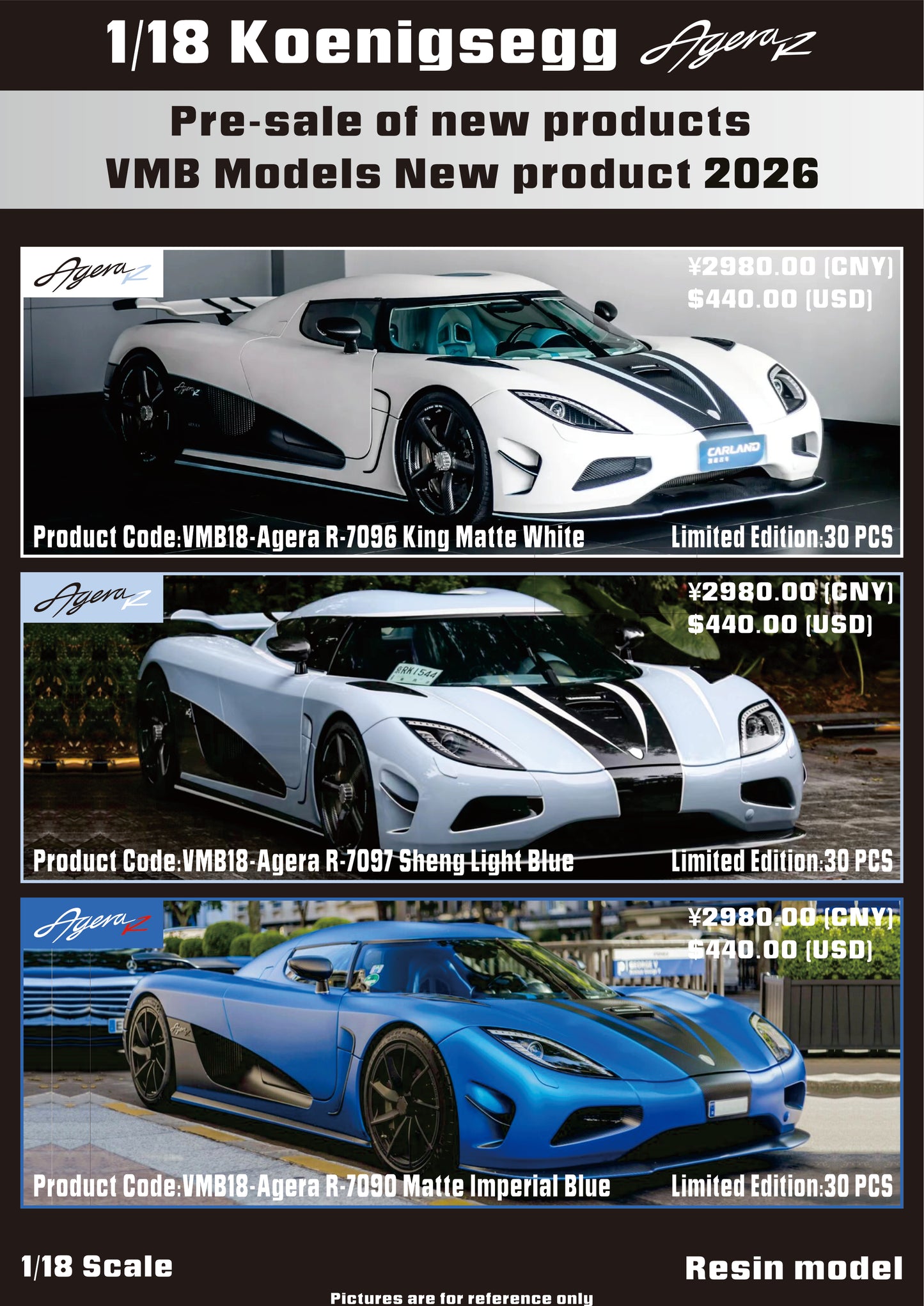 PREORDER VMB Models 1:18 Koenigsegg Agera R Series