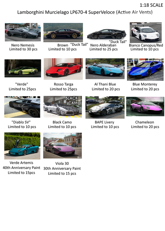 PREORDER VMB x Miniature Planet 1:18 Lamborghini Murcielago LP670-4 Superveloce (Active Air Vents)