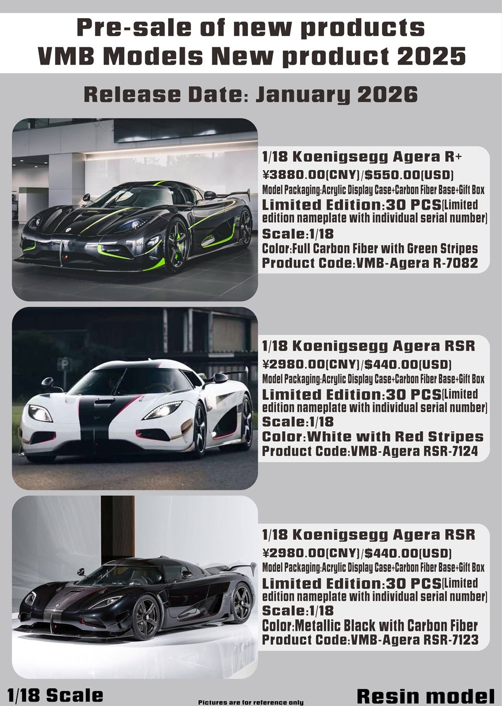 PREORDER VMB Models 1:18 Koenigsegg Agera R+/RSR