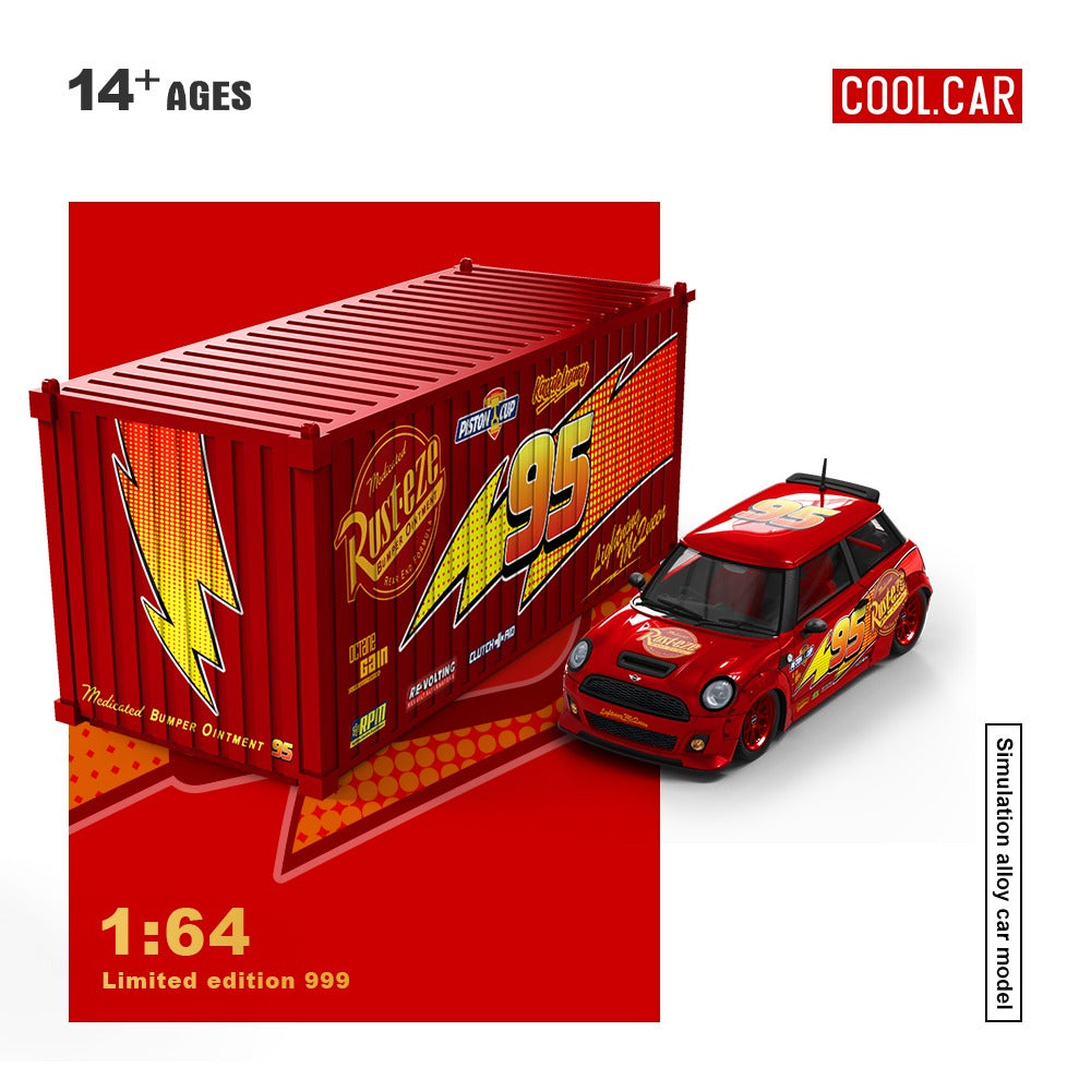 PREORDER Cool Car 1:64 Mini Cooper + Container ‘Lightning McQueen’