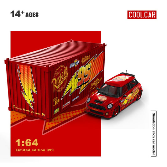 PREORDER Cool Car 1:64 Mini Cooper + Container ‘Lightning McQueen’