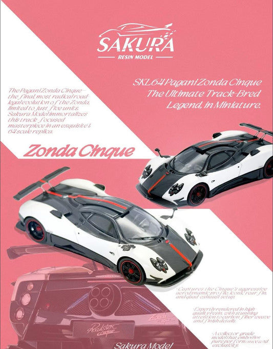 Sakura Model 1:64 Pagani Zonda Cinque (White/Red) 'LHD'