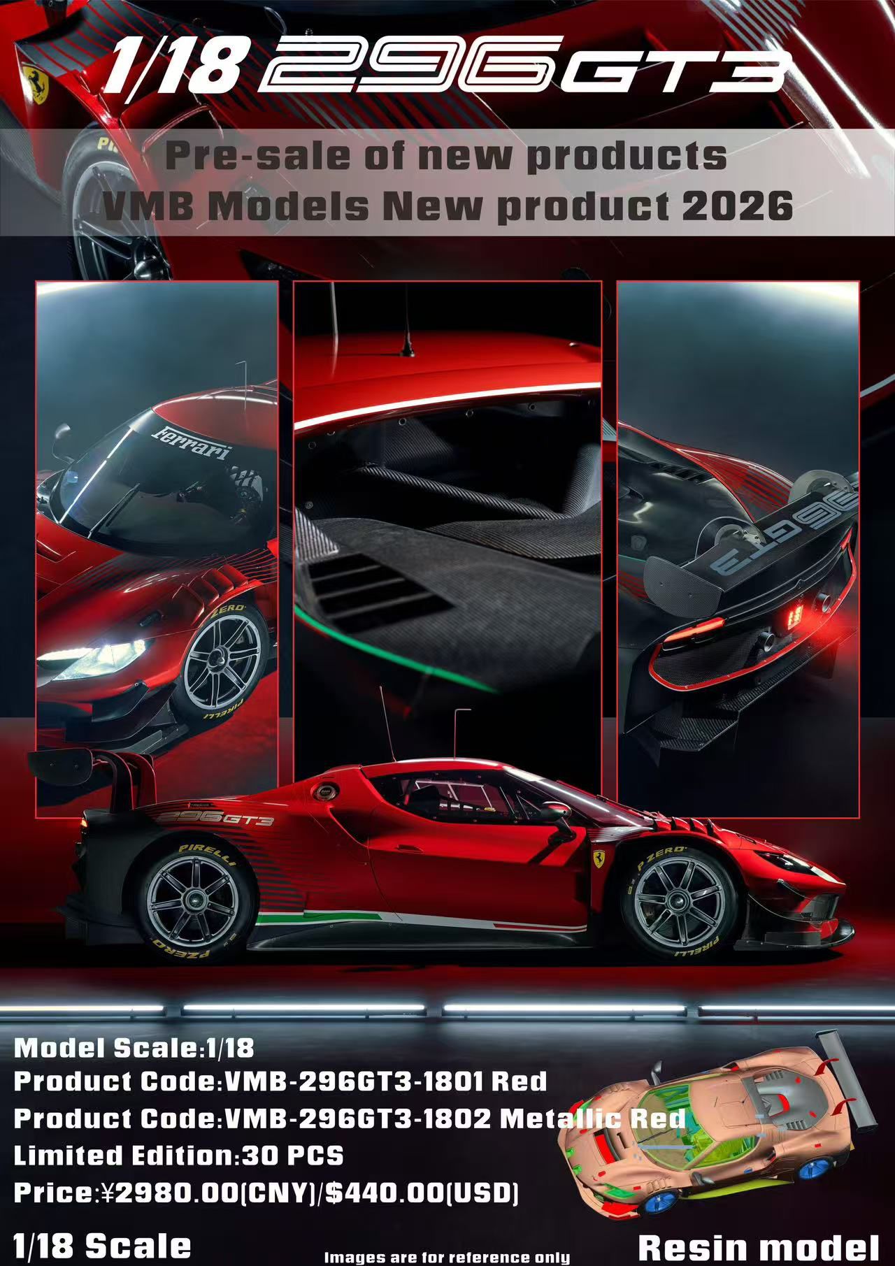 PREORDER VMB Models 1:18 Ferrari 296 GT3