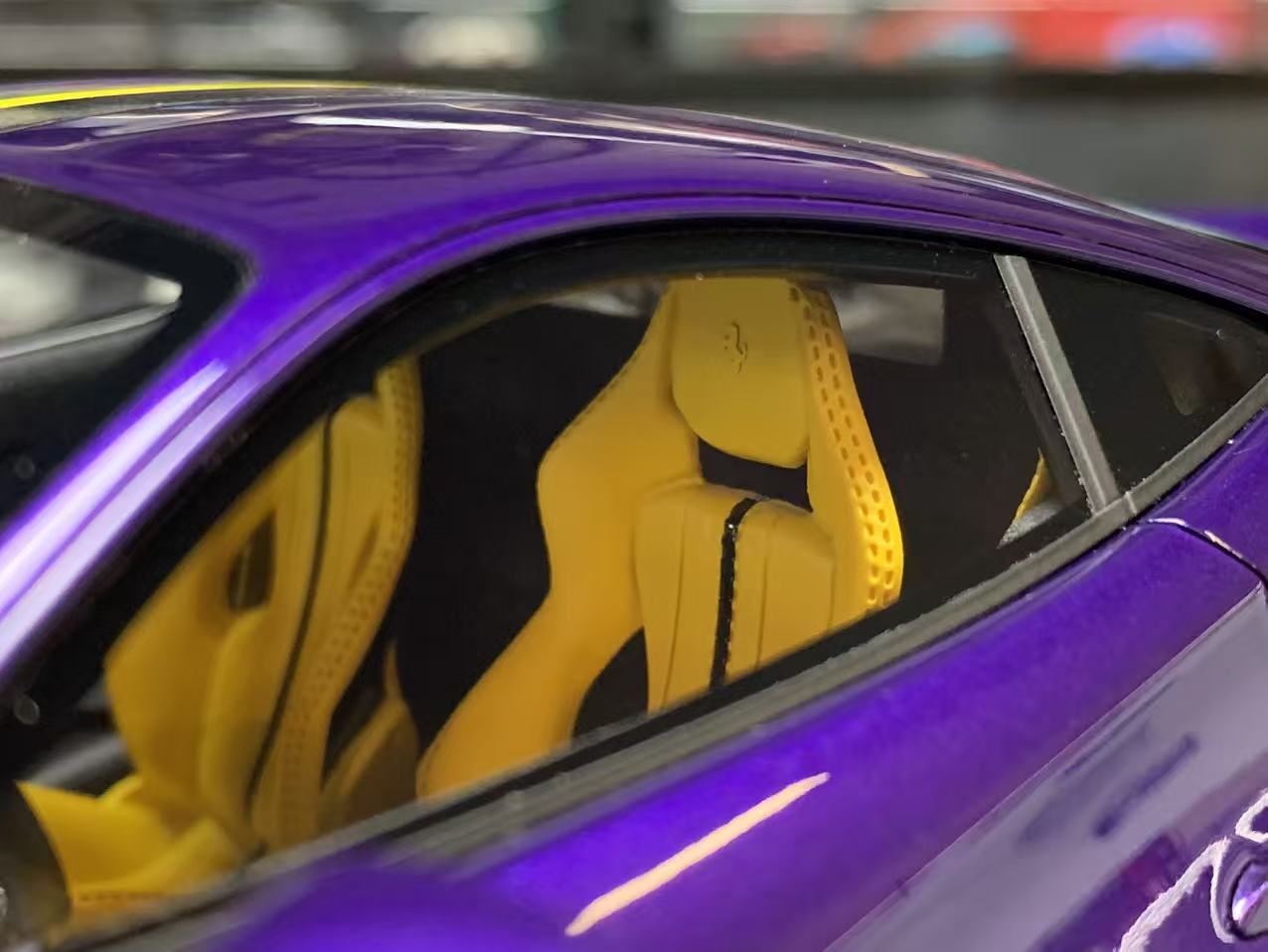 BBR 1:18 Ferrari 488 Pista (Purple Al Humaid with Yellow/Black Stripe)