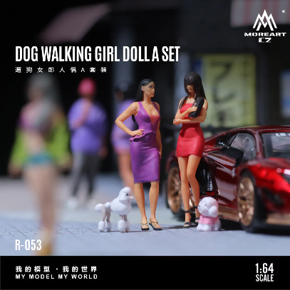 Moreart 1:64 Dog Walking Girl Doll A Set