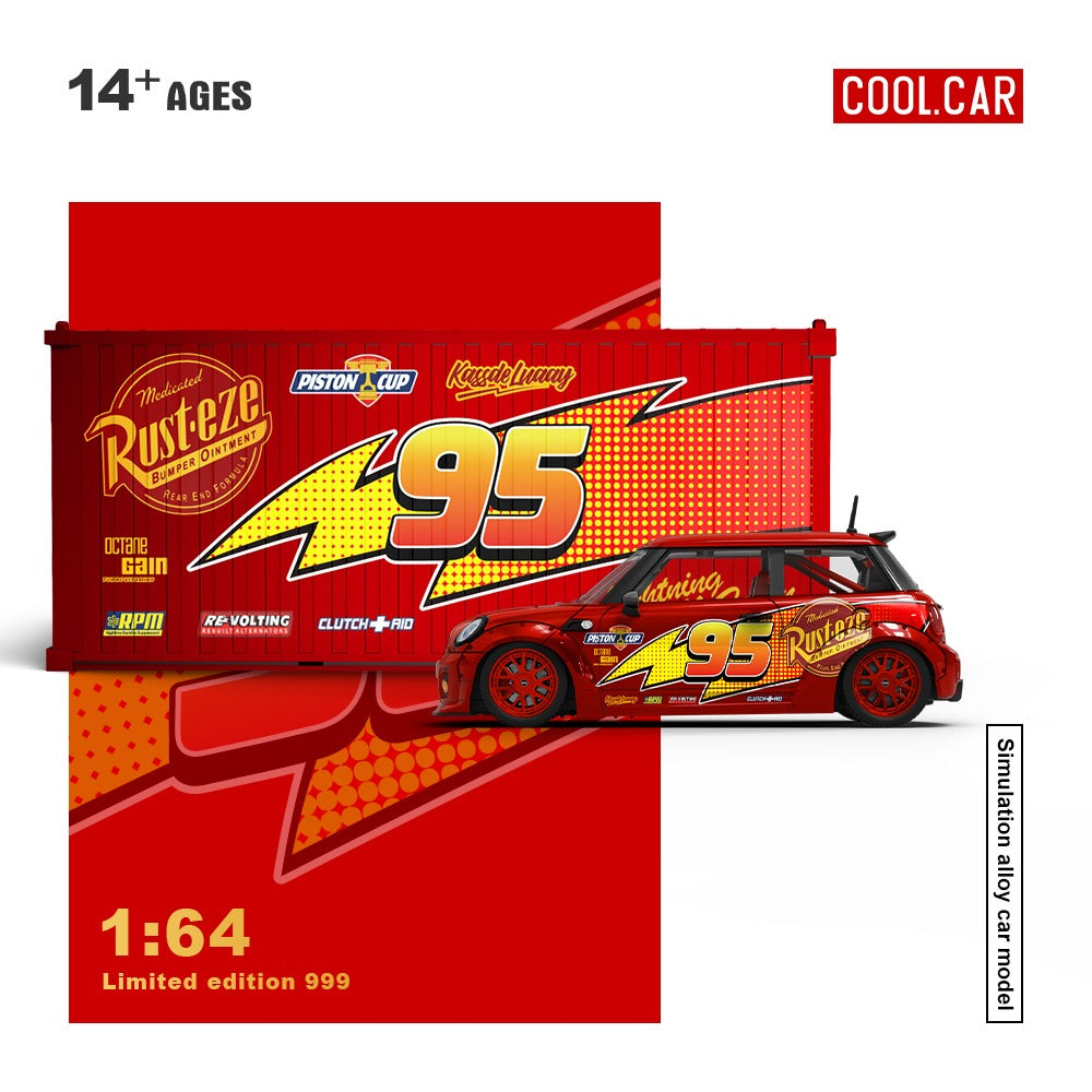 PREORDER Cool Car 1:64 Mini Cooper + Container ‘Lightning McQueen’