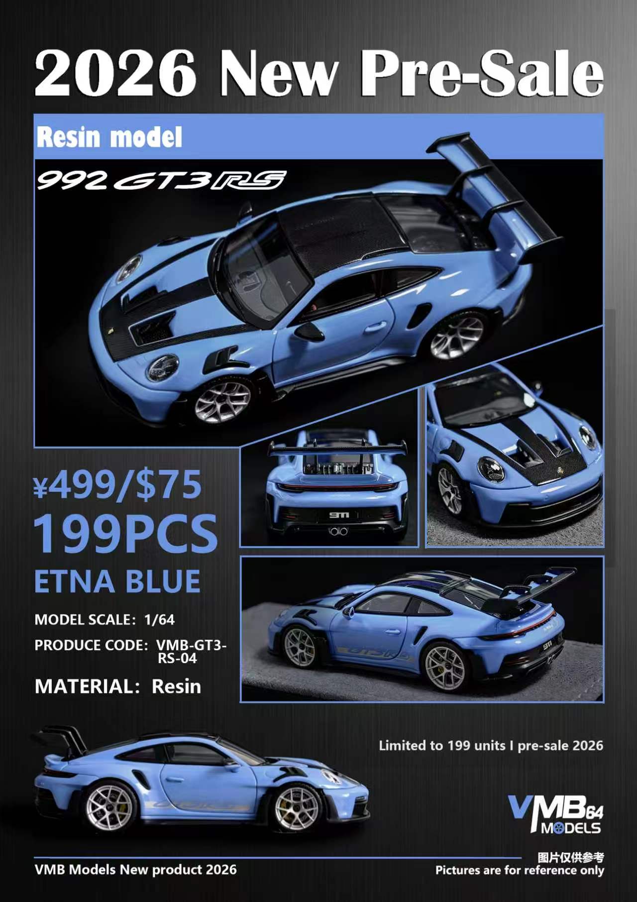 PREORDER VMB 1:64 Porsche 992 GT3RS (Etna Blue)