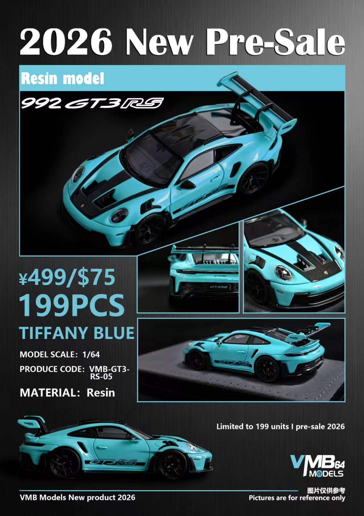 PREORDER VMB 1:64 Porsche 992 GT3RS (Tiffany Blue)