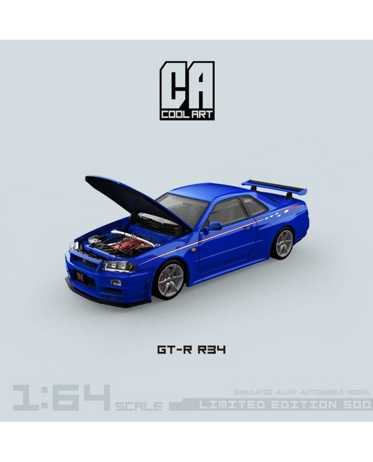CoolArt 1:64 Nissan GT-R Skyline R34 Open Bonnet (Bayside Blue)