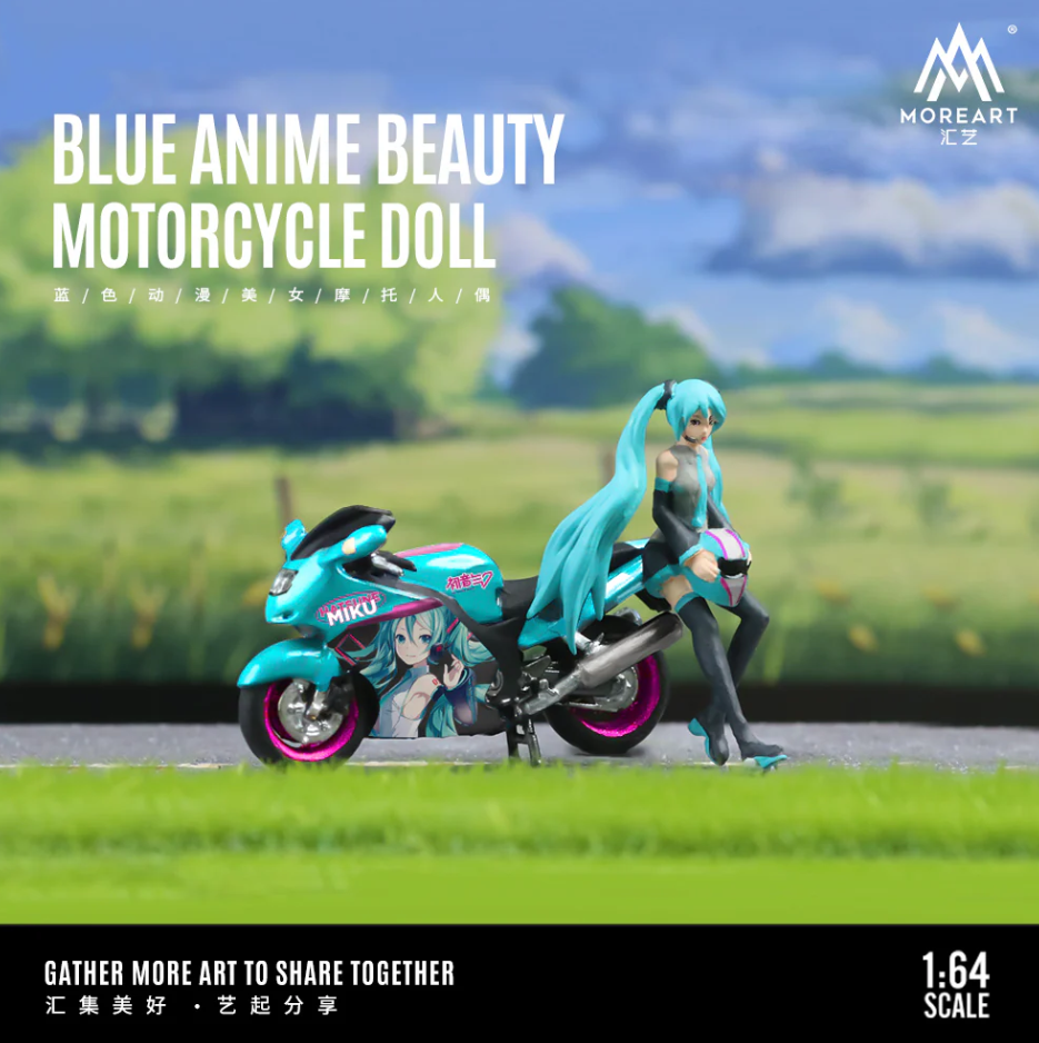 MoreArt 1:64 Blue Anime Beauty Motorcycle Doll