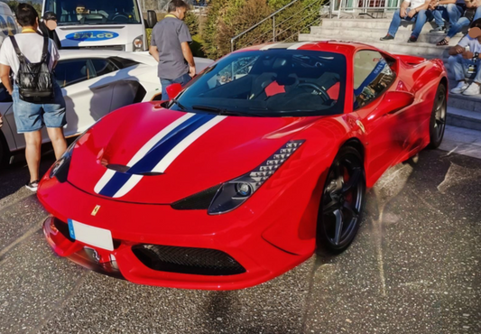 PREORDER BBR 1:18 Ferrari 458 Speciale (Rosso Corsa w/ Blue/White Stripe)