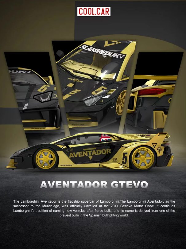 Cool Car 1:64 Lamborghini Aventador GT EVO LBWK V5 (Black/Gold)