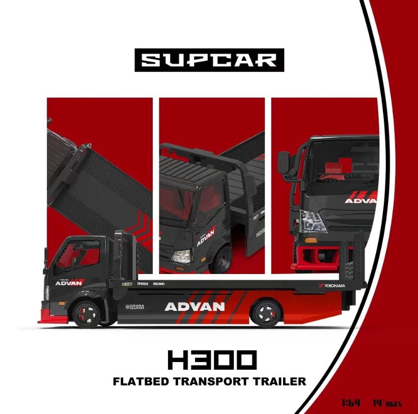 SUPCAR 1:64 Hino H300 Transport Trailer - ADVAN (Black/Red)