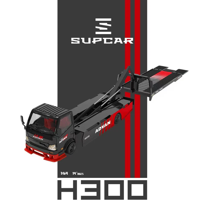 SUPCAR 1:64 Hino H300 Transport Trailer - ADVAN (Black/Red)