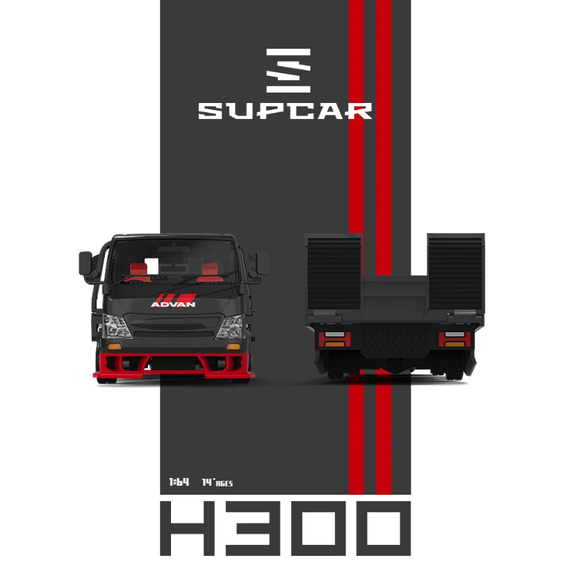 SUPCAR 1:64 Hino H300 Transport Trailer - ADVAN (Black/Red)