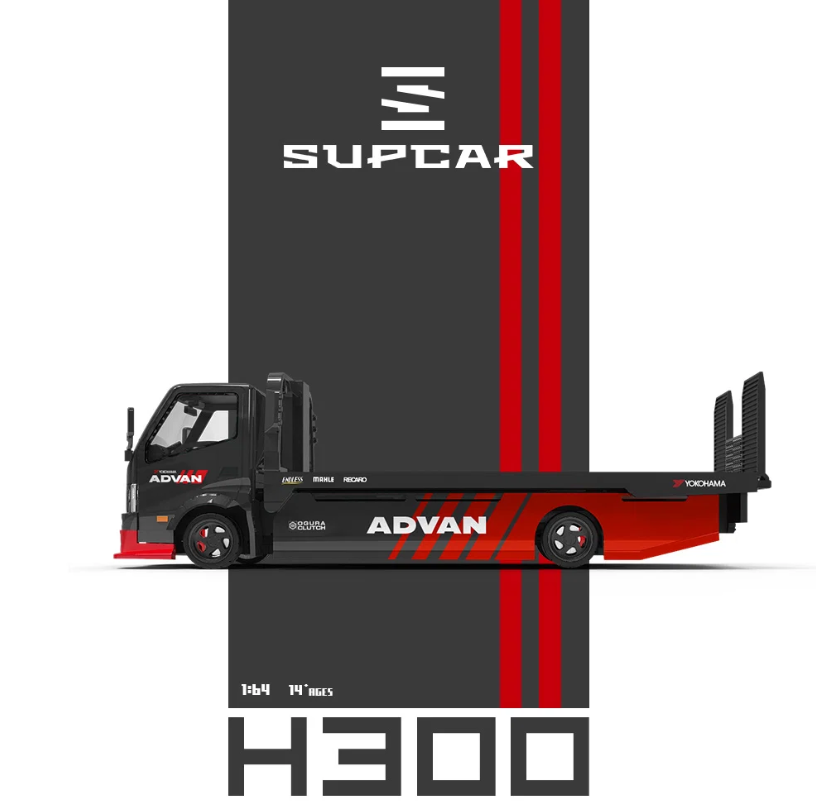 SUPCAR 1:64 Hino H300 Transport Trailer - ADVAN (Black/Red)