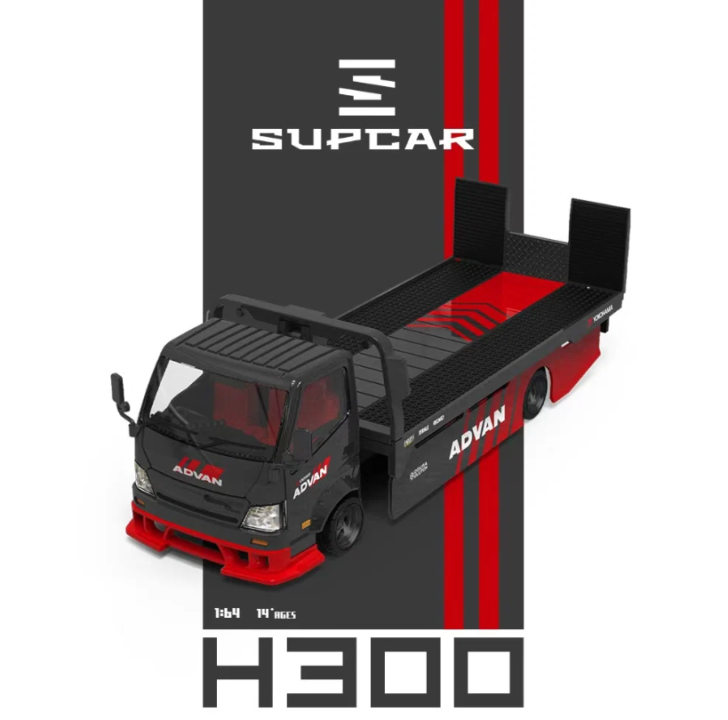 SUPCAR 1:64 Hino H300 Transport Trailer - ADVAN (Black/Red)