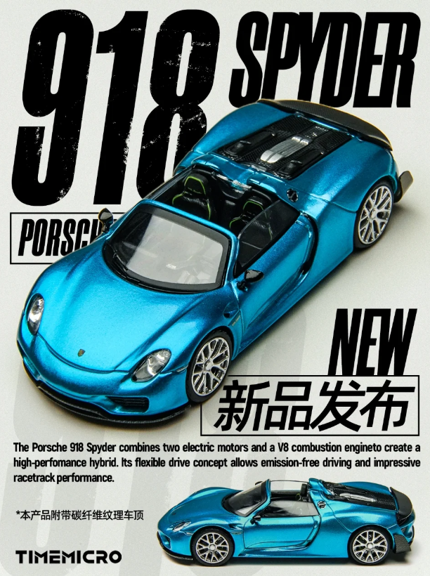 Time Micro 1:64 Porsche 918 Spyder (Metallic Blue)