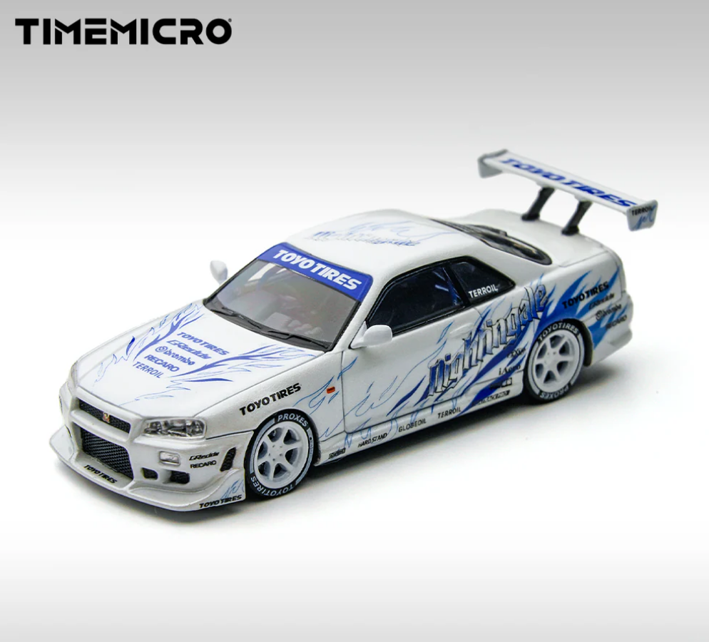 PREORDER Time Micro 1:64 Nissan Skyline GT-R R34 "Drift Flame" (White)