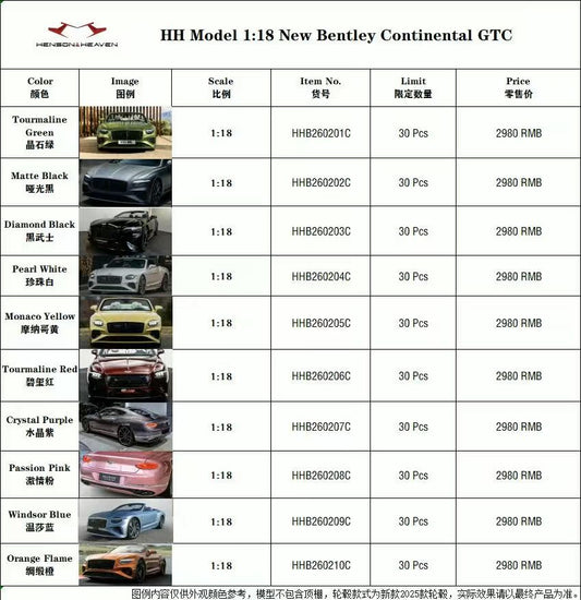 PREORDER Henson & Heaven 1:18 Bentley Continental GTC (NEW)