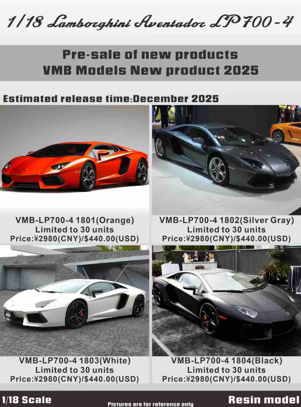 PREORDER VMB 1:18 Lamborghini Aventador LP700-4