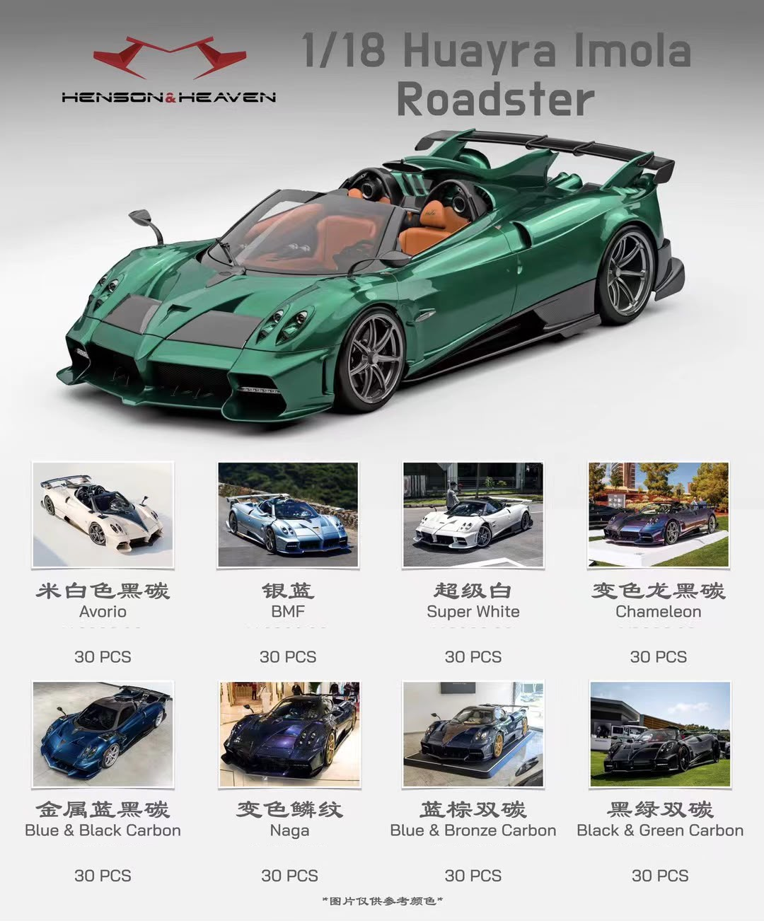 PREORDER Henson & Heaven 1:18 Pagani Huayra Imola Roadster