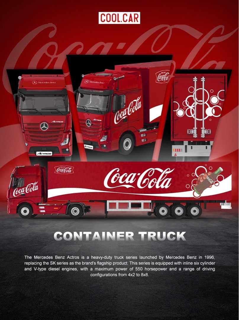 PREORDER Cool Car 1:64 Scania Actros Container Truck - Coca Cola