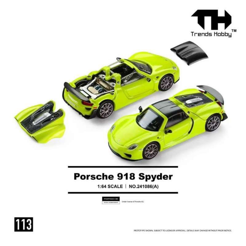 PREORDER Trends Hobby TH 1:64 Porsche 918 Spyder (Acid Green/Metallic Black)