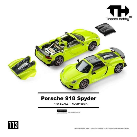 PREORDER Trends Hobby TH 1:64 Porsche 918 Spyder (Acid Green/Metallic Black)