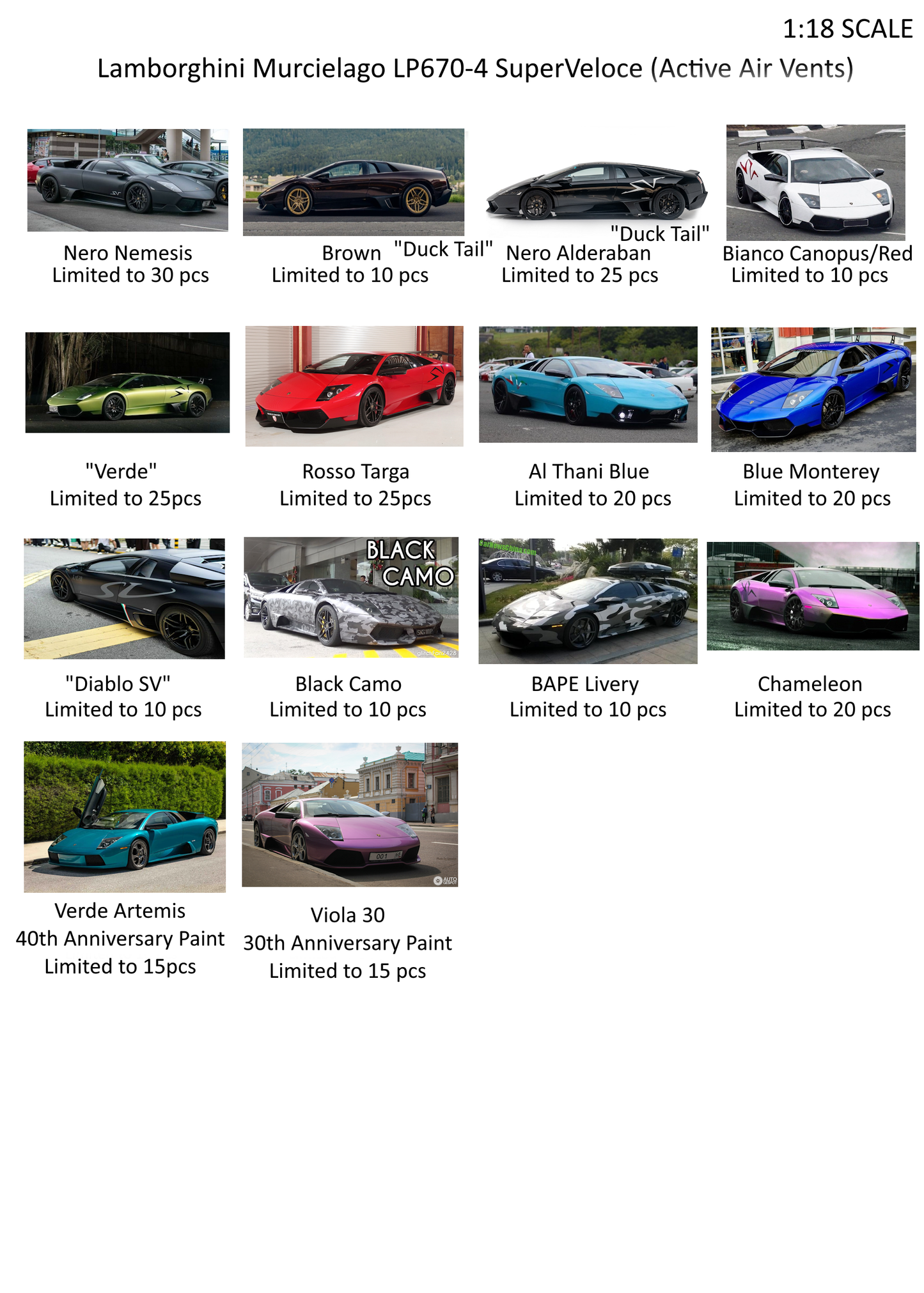 PREORDER VMB x Miniature Planet 1:18 Lamborghini Murcielago LP670-4 Superveloce (Active Air Vents)