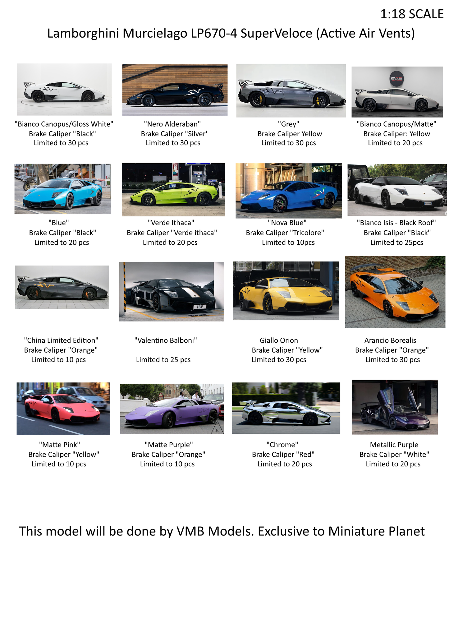 PREORDER VMB x Miniature Planet 1:18 Lamborghini Murcielago LP670-4 Superveloce (Active Air Vents)